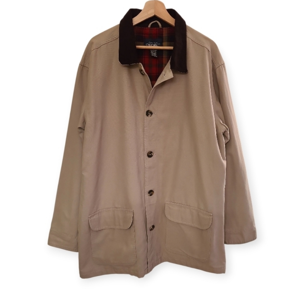 Vintage Cherokee Barn Coat Jacket Tan With Red Plaid Flannel Interior Chore Coat